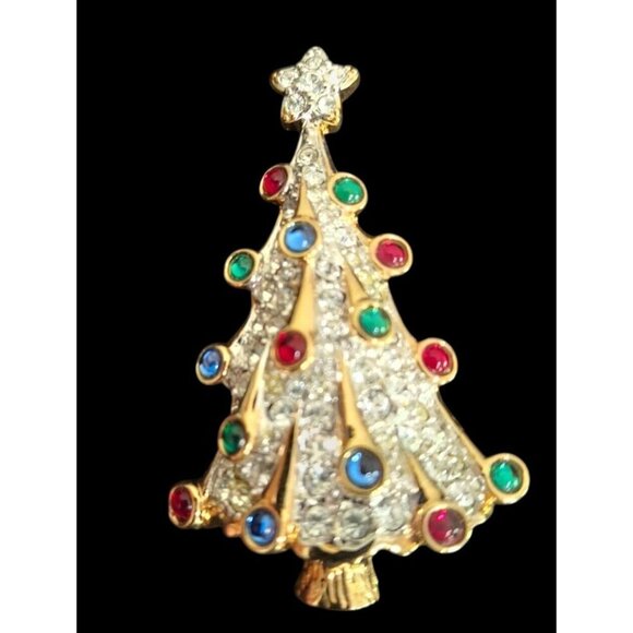Retired Rare Swarovski Pave Crystal Christmas Tree Pin/Brooch-"Swan" Signed on B - Picture 2 of 8